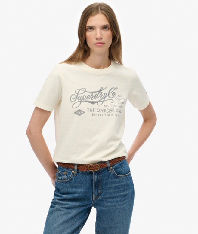 Superdry Damen Lässiges Industrie Workwear T-shirt Cream - Größe: 44 von Superdry