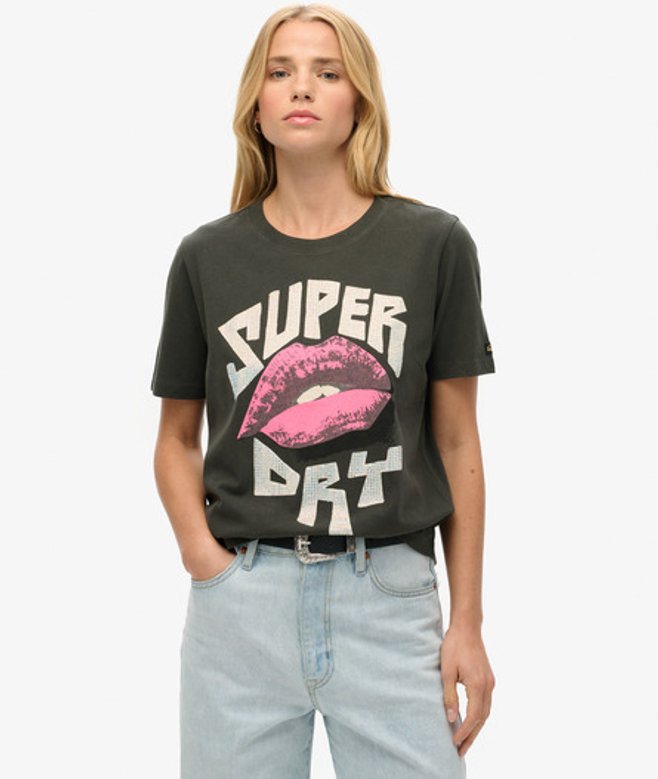 Superdry Damen Lässiges Lo-fi T-shirt mit Punk-poster Schwarz - Größe: 42 von Superdry