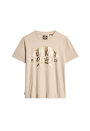 Superdry Damen Lässiges Luxe T-Shirt mit Metallic-Logo Warm Grau 38 von Superdry