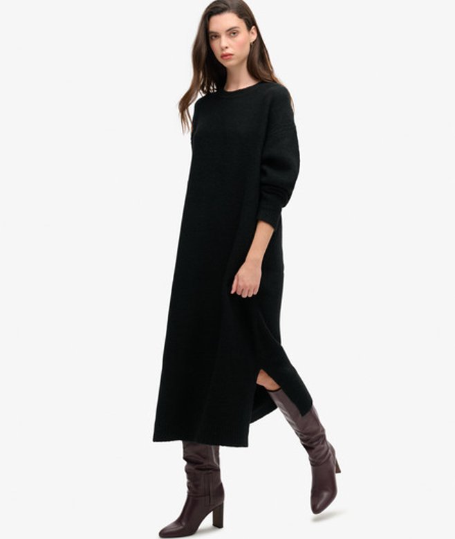 Superdry Damen Lässiges Midi-pulloverkleid Schwarz - Größe: 38 von Superdry