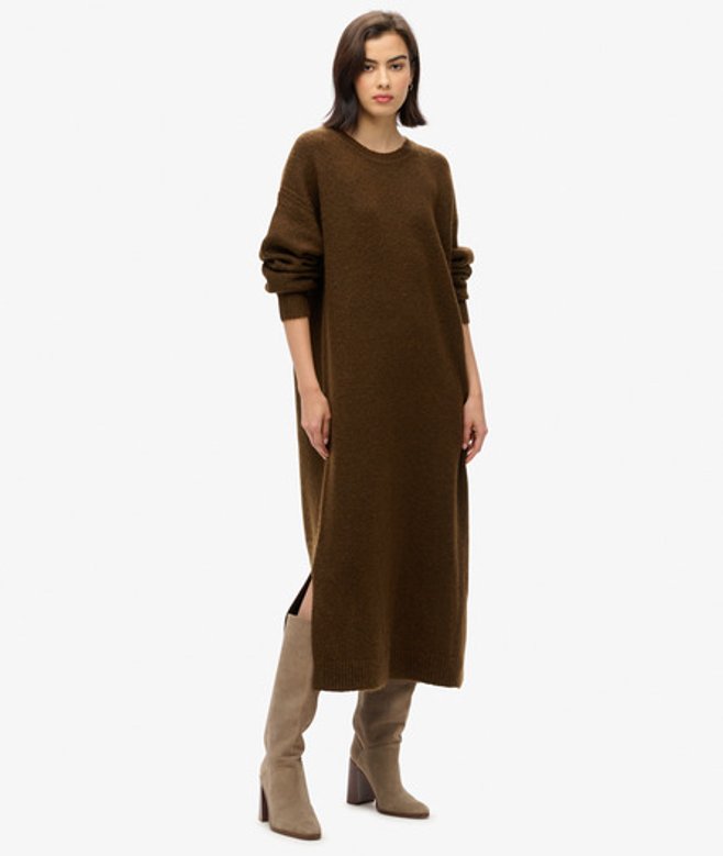 Superdry Damen Lässiges Midi-pulloverkleid Braun - Größe: 36 von Superdry