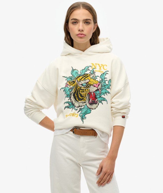 Superdry Women's Lässiges Neo Trad Hoodie mit Tattoo-print Weiß - Größe: 44 von Superdry