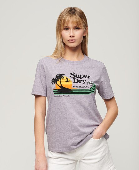 Superdry Damen Lila Lässiges Outdoor T-Shirt mit Streifen und Logo-Druck, Größe: 38 von Superdry