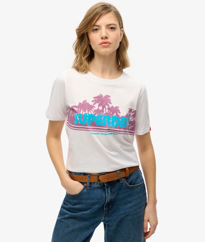 Superdry Damen Lässiges Outdoor T-shirt mit Streifen White - Größe: 44 von Superdry