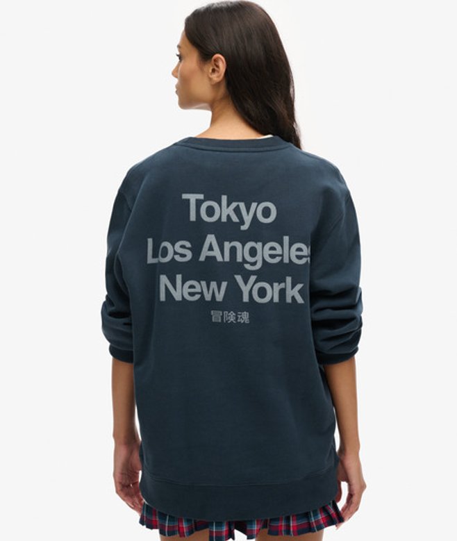 Superdry Damen Lässiges OverGrößed Core Logo City Rundhalssweatshirt Blau - Größe: L von Superdry