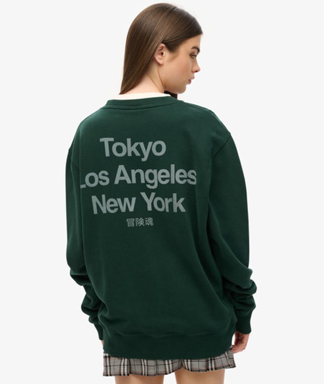Superdry Damen Lässiges OverGrößed Core Logo City Rundhalssweatshirt Grün - Größe: L von Superdry