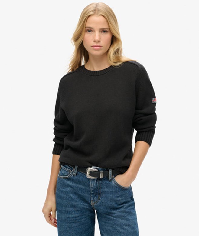 Superdry Damen Lässiger Strickpullover mit Rundhalsausschnitt Dunkelgrau - Größe: 36 von Superdry