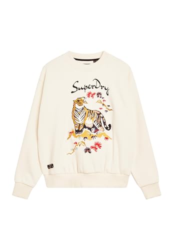 Superdry Damen Suika Embroidered Loose Sweat Sweatshirt, Haferflocken, Beige, 36 von Superdry