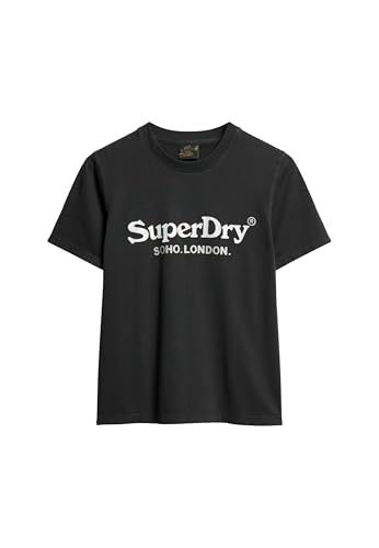 Superdry Damen Lässiges T-Shirt in Metallic-Optik Tiefschwarz 42 von Superdry