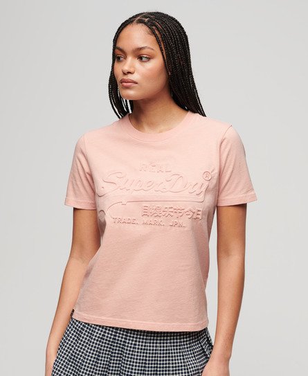 Superdry Damen Lässiges T-Shirt mit Prägung Pink - Größe: 36 von Superdry