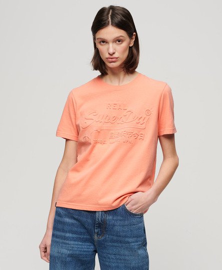 Superdry Damen Lässiges T-Shirt mit Prägung Pink - Größe: 36 von Superdry