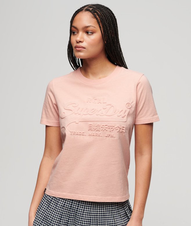 Superdry Damen Lässiges T-shirt mit Prägung Pink - Größe: 40 von Superdry