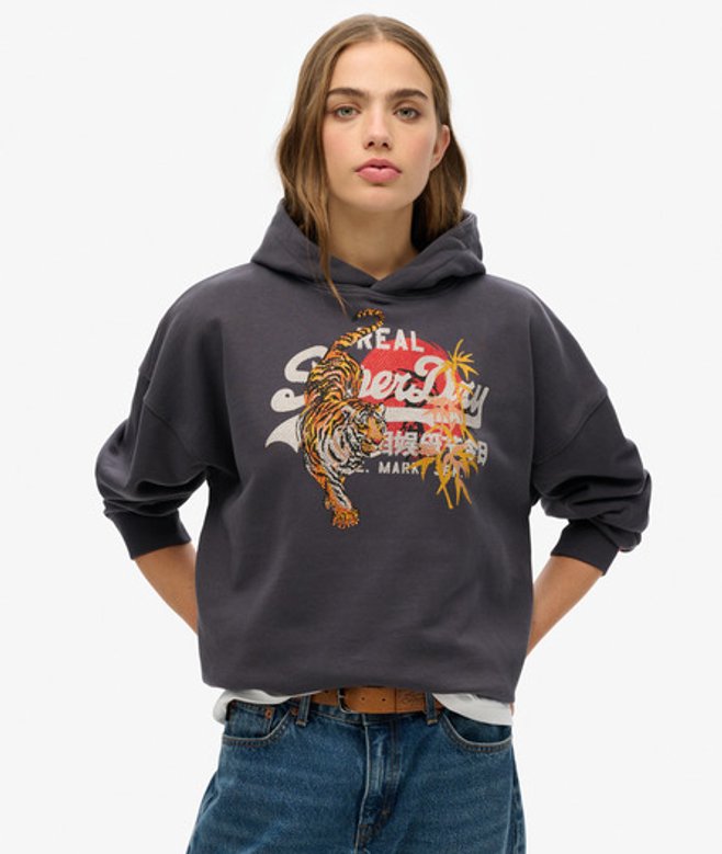 Superdry Damen Lässiges Tokyo Vintage Logo Hoodie Dunkelgrau - Größe: 38 Superdry Damen Lässiges Tokyo Vintage Logo Hoodie Dunkelgrau - Größe: 38 von Superdry