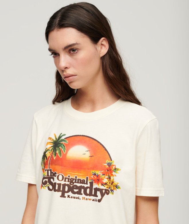 Superdry Damen Lässiges Travel Souvenir T-shirt Weiß - Größe: 40 von Superdry