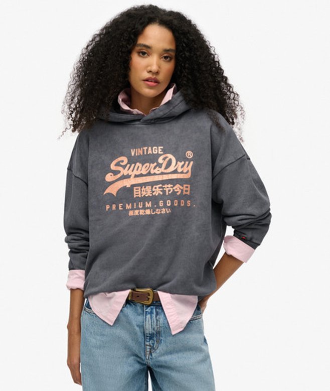 Superdry Women's Lässiges Vintage Hoodie mit Metallic-logo Schwarz - Größe: 38 von Superdry