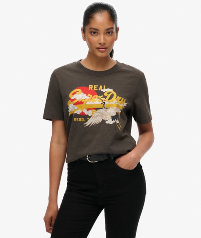 Superdry Damen Lässiges Vintage Logo Tokyo T-shirt Schwarz - Größe: 38 von Superdry