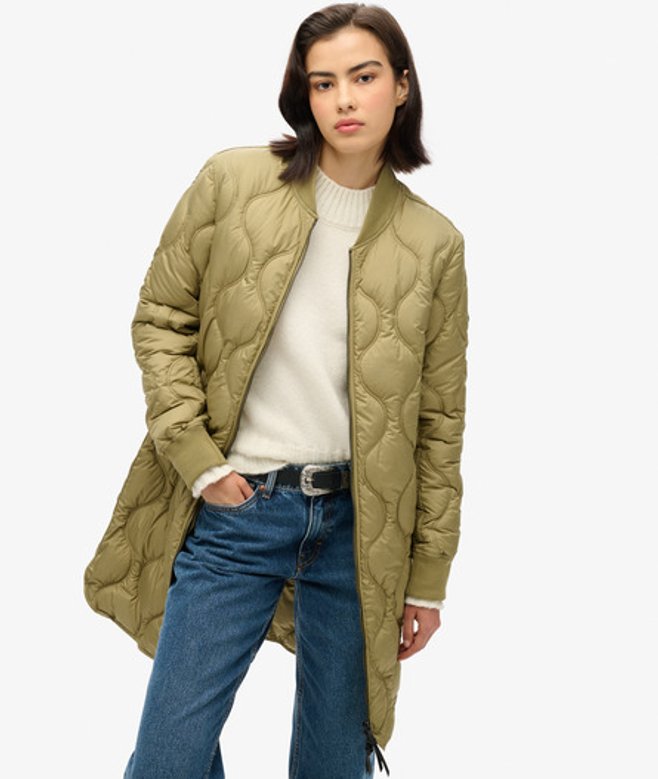 Superdry Damen Lang Geschnittener Studios Mantel Grün - Größe: 42 von Superdry