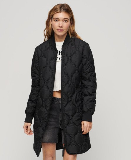 Superdry Damen Lang Geschnittener Studios Mantel Schwarz - Größe: 36 von Superdry