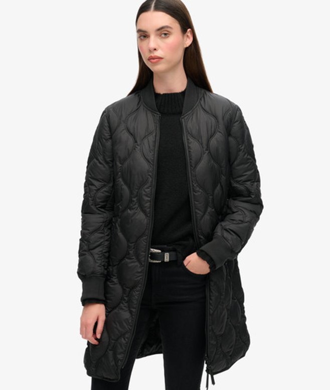 Superdry Damen Lang Geschnittener Studios Mantel Schwarz - Größe: 44 von Superdry