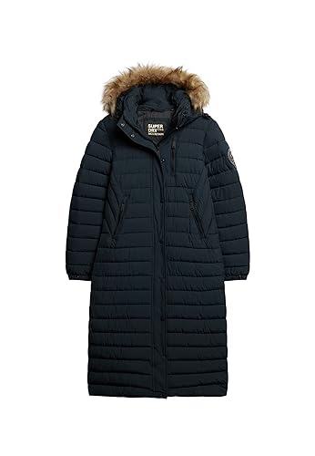 Superdry Damen Lang geschnittener Fuji Steppmantel mit Kapuze Nordisch Chrom Marineblau 38 von Superdry