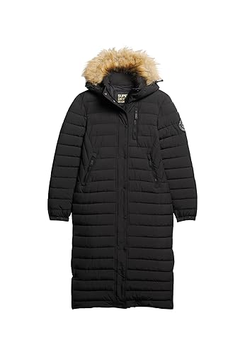 Superdry Damen Lang geschnittener Fuji Steppmantel mit Kapuze Schwarz 36 von Superdry