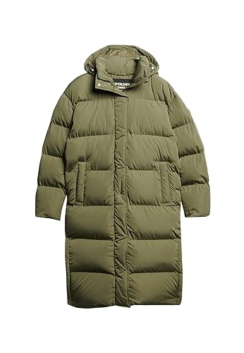 Superdry Damen Lang geschnittener Steppmantel mit Kapuze Wild Kaki 42 von Superdry