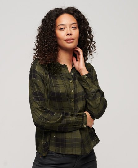 Superdry Women's Langärmelige Bluse mit Karomuster Dunkelgrau - Größe: 36 von Superdry