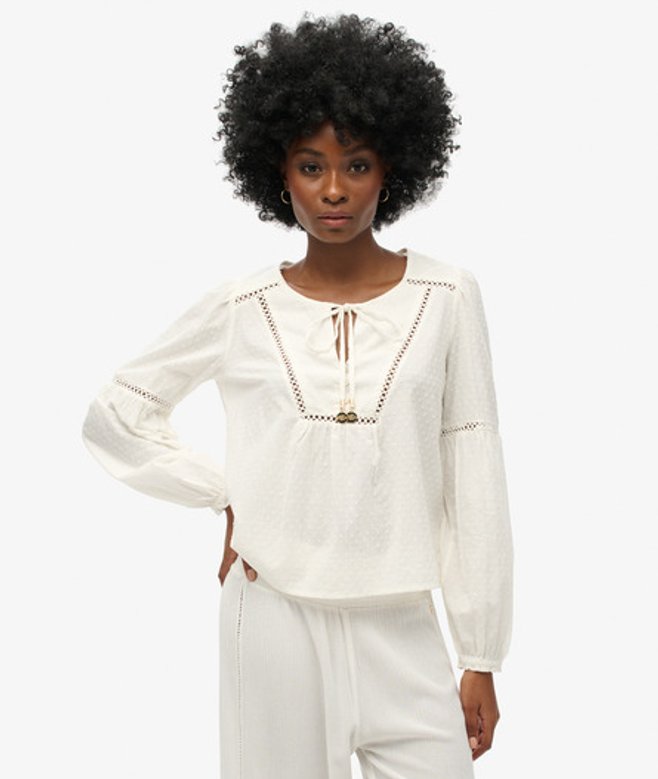 Superdry Damen Weiß Langärmelige Ibiza Strandbluse, Größe: 42 von Superdry