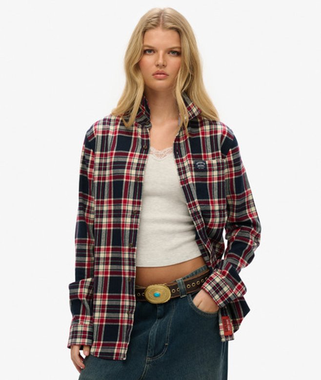 Superdry Damen Langärmeliges OverGrößed Holzfällerhemd aus Baumwolle Marineblau - Größe: L von Superdry