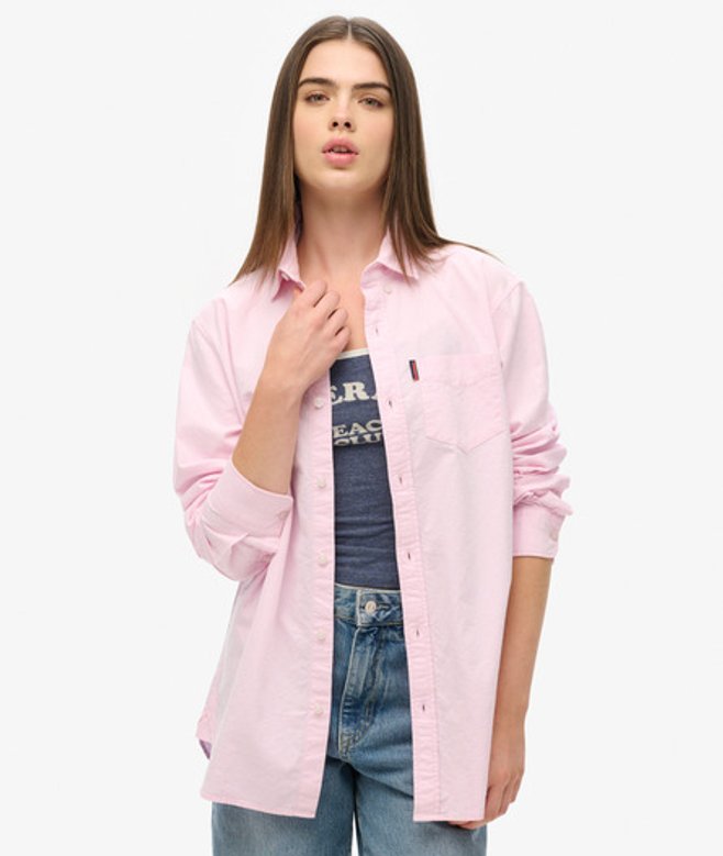 Superdry Damen Langärmeliges Oxfordhemd Pink - Größe: XL von Superdry