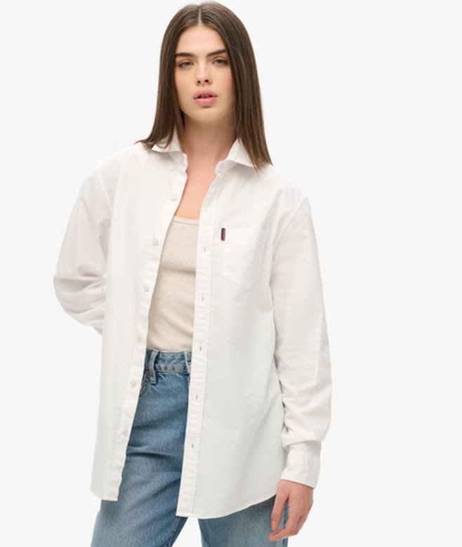 Superdry Damen Langärmeliges Oxfordhemd Weiß - Größe: L von Superdry