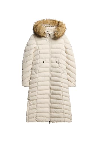 Superdry Damen Lange Fuji Jacke mit Kapuze mit Kunstfellbesatz Regentag Grau 38 von Superdry