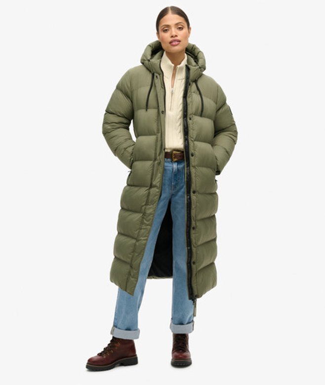 Superdry Damen Langer Ripstop-steppmantel Grün - Größe: 44 von Superdry