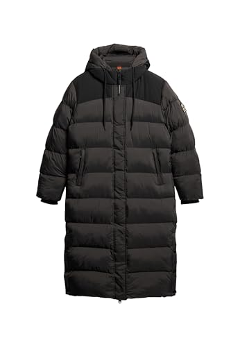 Superdry Damen Langer Ripstop-Steppmantel Schwarz Raster 36 von Superdry