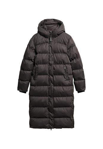 Superdry Damen Langer Steppmantel aus Mikrofaser Schwarz 36 von Superdry