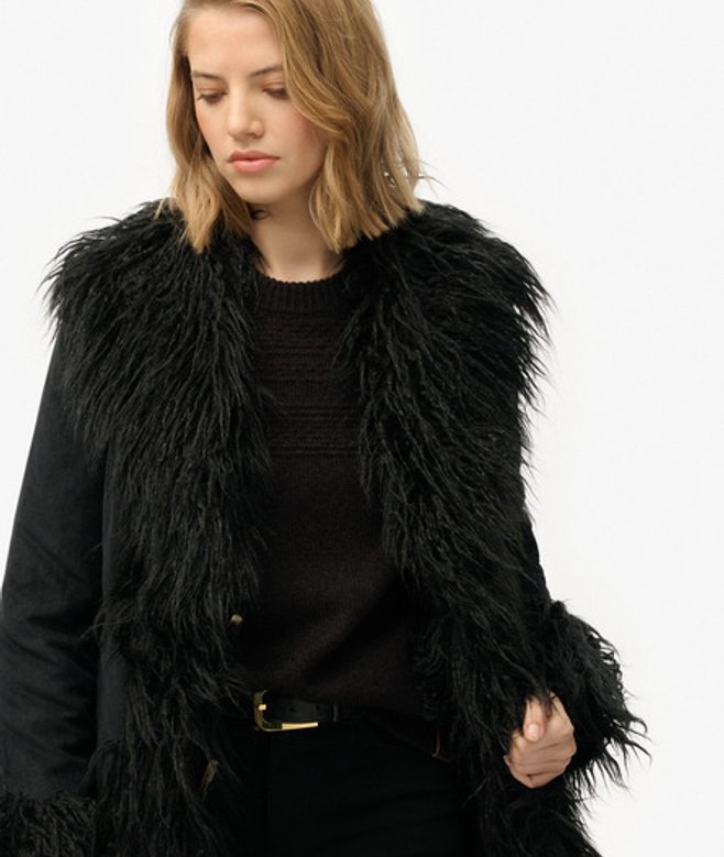 Superdry Damen Langer Afghan Mantel Black - Größe: 44 von Superdry