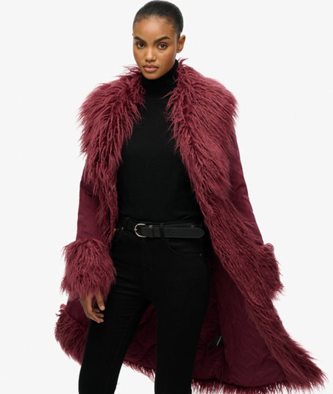 Superdry Damen Langer Afghan Mantel Purple - Größe: 38 von Superdry