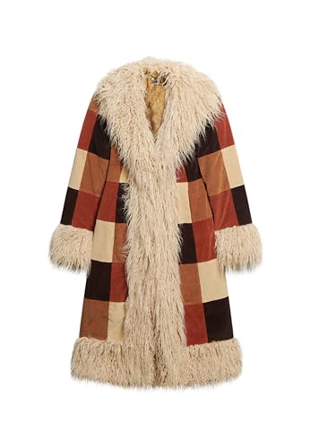 Superdry Damen Langer Afghan-Mantel im Patchwork-Look Brauner Patchwork-Cordstoff 44 von Superdry