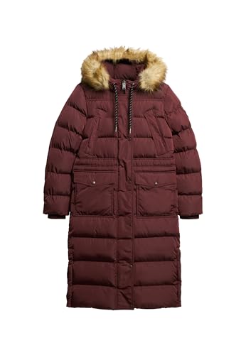 Superdry Damen Langer Everest Kunstfellmantel Albarn Ton Burgunderrot 42 von Superdry