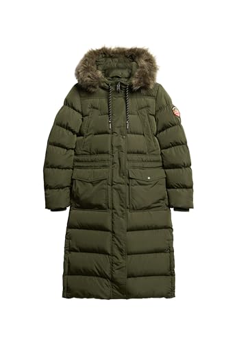 Superdry Damen Langer Everest Kunstfellmantel Army Kaki 38 von Superdry
