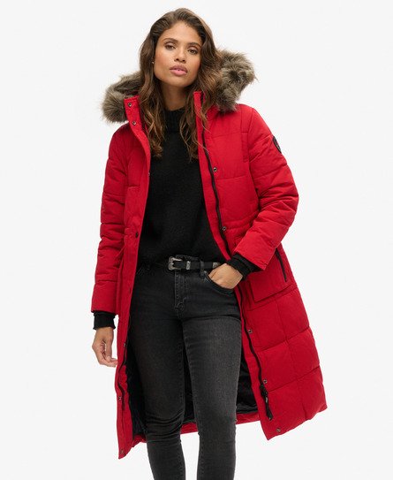 Superdry Women's Langer Everest Steppmantel Rot - Größe: 36 von Superdry