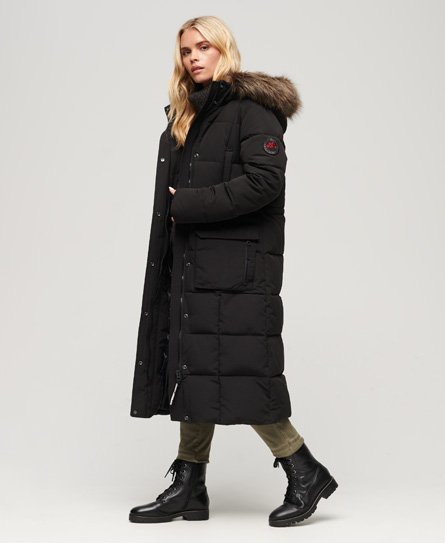 Superdry Women's Langer Everest Steppmantel Schwarz - Größe: 36 von Superdry