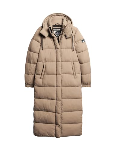 Superdry Damen Langer Ripstop Steppmantel Fossil Braun Raster 42 von Superdry