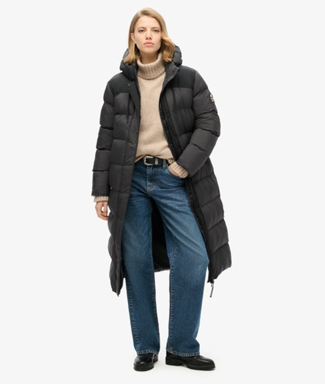 Superdry Damen Langer Ripstop-steppmantel Schwarz - Größe: 38 von Superdry
