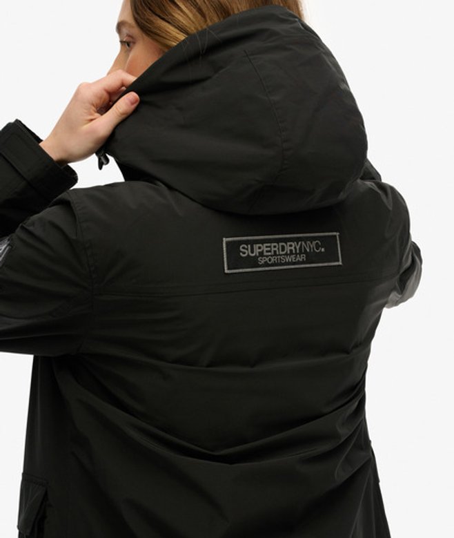 Superdry Damen Langer Shell-parka mit Kapuze Black - Größe: 34 von Superdry
