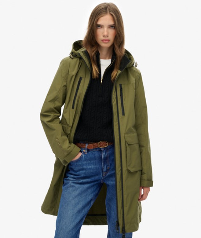 Superdry Damen Langer Shell-parka mit Kapuze Green - Größe: 38 von Superdry