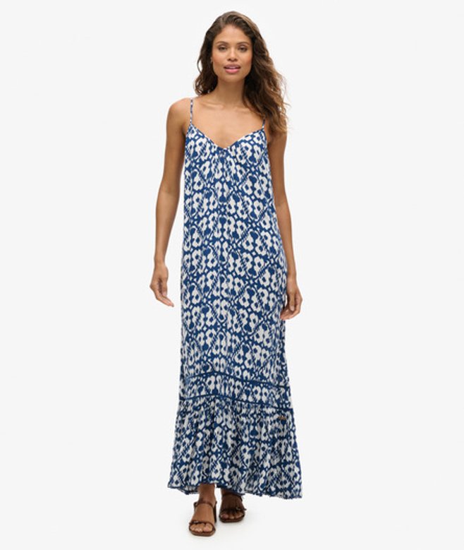 Superdry Damen Langes Trägerkleid Blau/weiß - Größe: 40 von Superdry