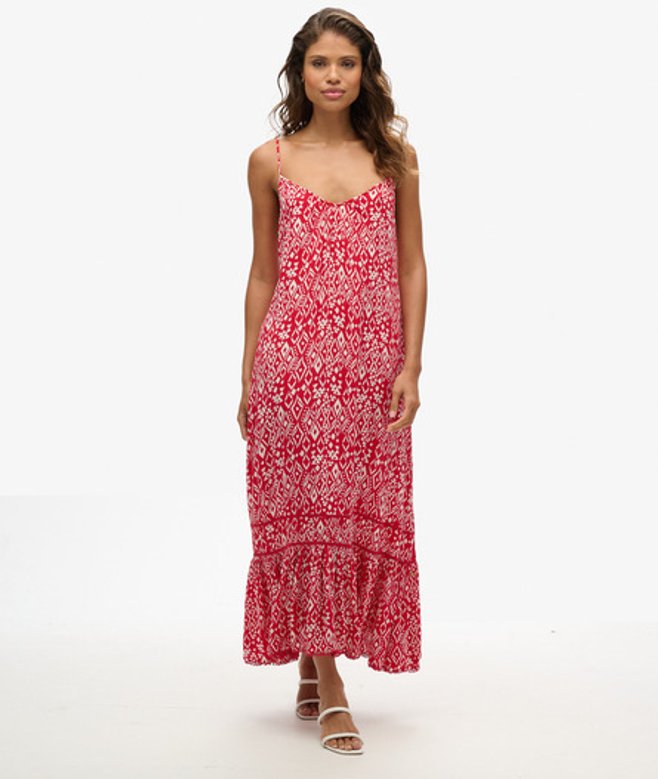 Superdry Damen Langes Trägerkleid Rot - Größe: 42 von Superdry