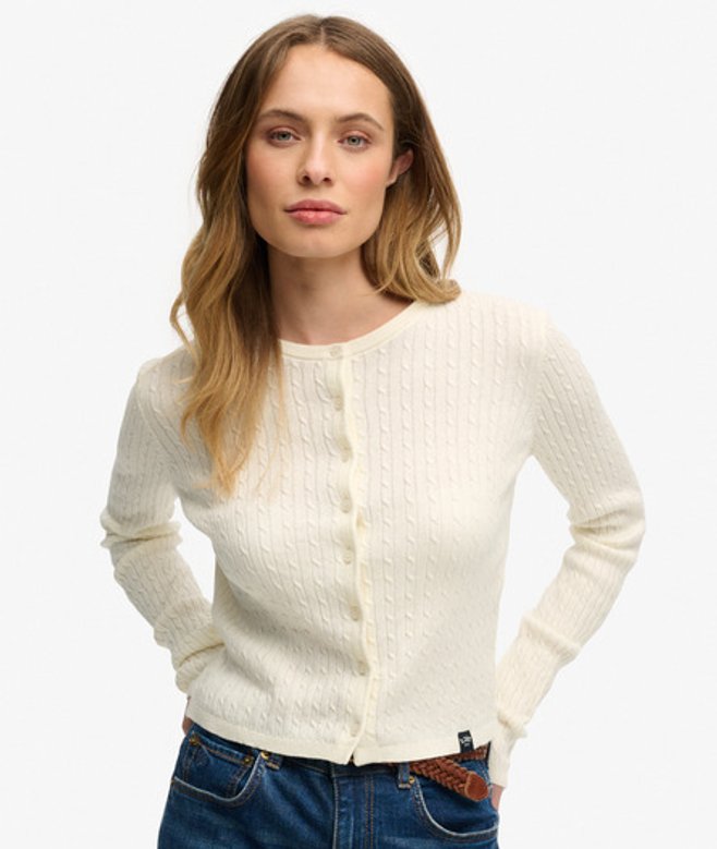 Superdry Damen Leichte Essential Strickjacke White - Größe: 42 von Superdry