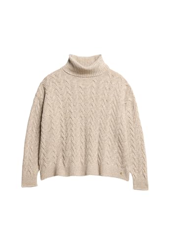Superdry Damen Leichter Rollkragenpullover mit Zopfmuster Beige Twist 40 von Superdry